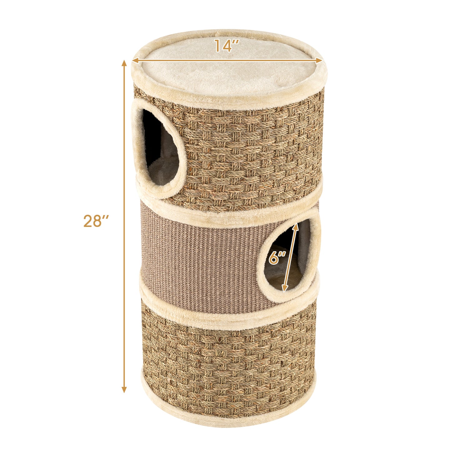 3-Story Cat Condo 28 Inch Multi-level Cat Hideaway with Sisal Scratching Pad, Brown Cat Trees Condos & Scratchers at Gallery Canada