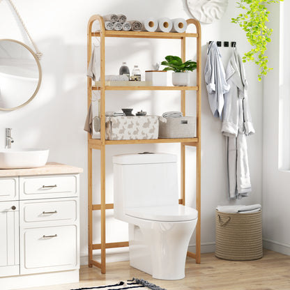3-Tier Bamboo Bathroom Floor Organizer, 5-Position Shelves, 3 Hooks, Natural Bathroom Etagere at Gallery Canada