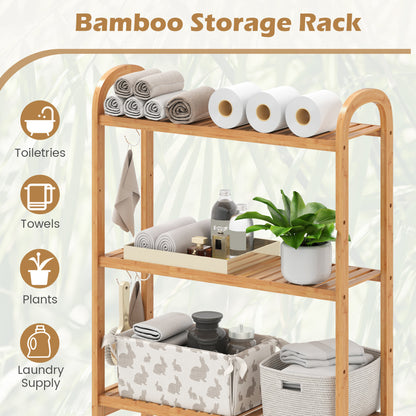 3-Tier Bamboo Bathroom Floor Organizer, 5-Position Shelves, 3 Hooks, Natural Bathroom Etagere at Gallery Canada