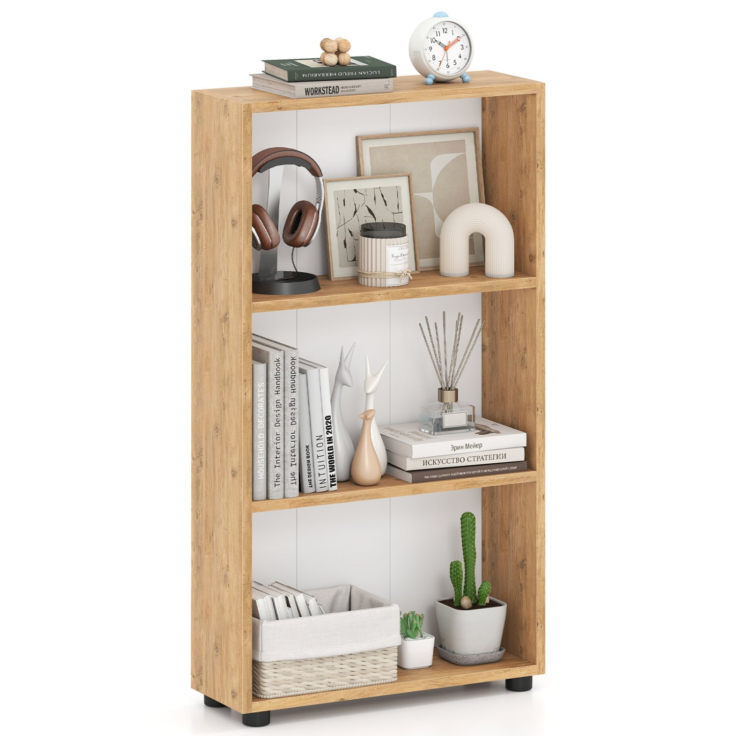 3-Tier Bookcase 42 inch Tall Book Shelf with Anti-Tipping Kit, Brown Bookcases at Gallery Canada