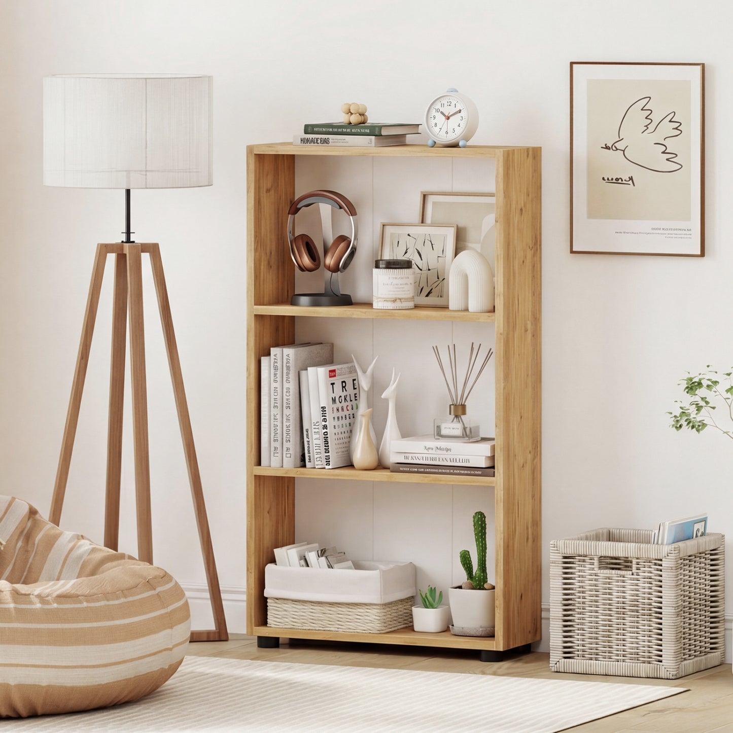 3-Tier Bookcase 42 inch Tall Book Shelf with Anti-Tipping Kit, Brown Bookcases at Gallery Canada
