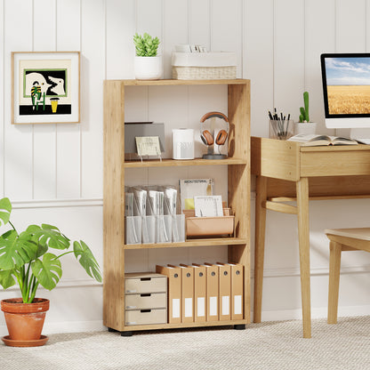 3-Tier Bookcase 42 inch Tall Book Shelf with Anti-Tipping Kit, Brown Bookcases at Gallery Canada