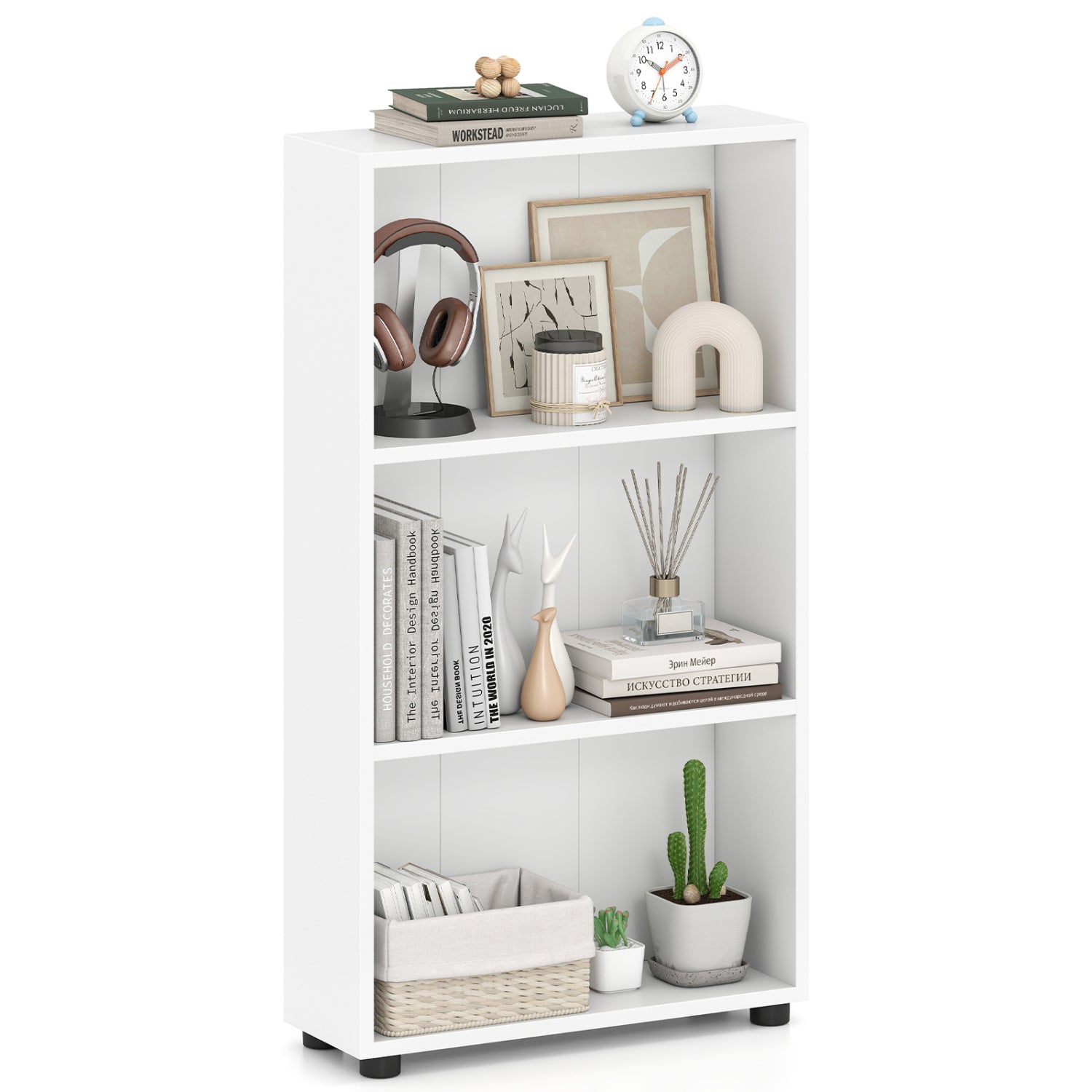 3-Tier Bookcase 42 inch Tall Book Shelf with Anti-Tipping Kit, White Bookcases at Gallery Canada