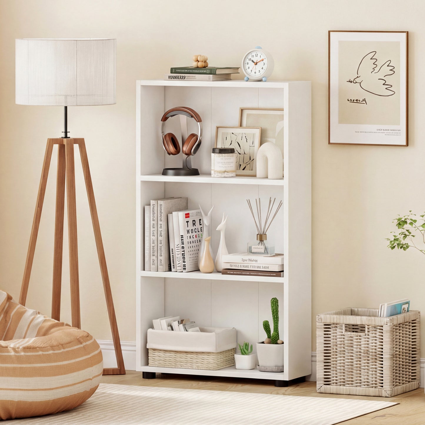 3-Tier Bookcase 42 inch Tall Book Shelf with Anti-Tipping Kit, White Bookcases at Gallery Canada