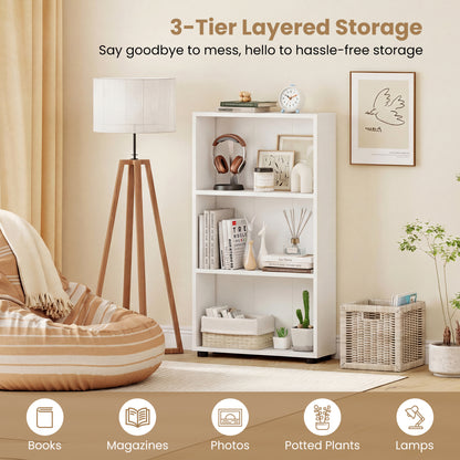 3-Tier Bookcase 42 inch Tall Book Shelf with Anti-Tipping Kit, White Bookcases at Gallery Canada