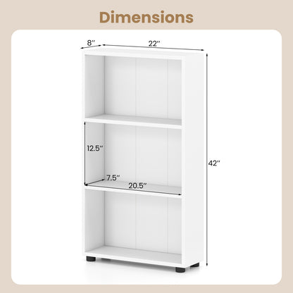 3-Tier Bookcase 42 inch Tall Book Shelf with Anti-Tipping Kit, White Bookcases at Gallery Canada