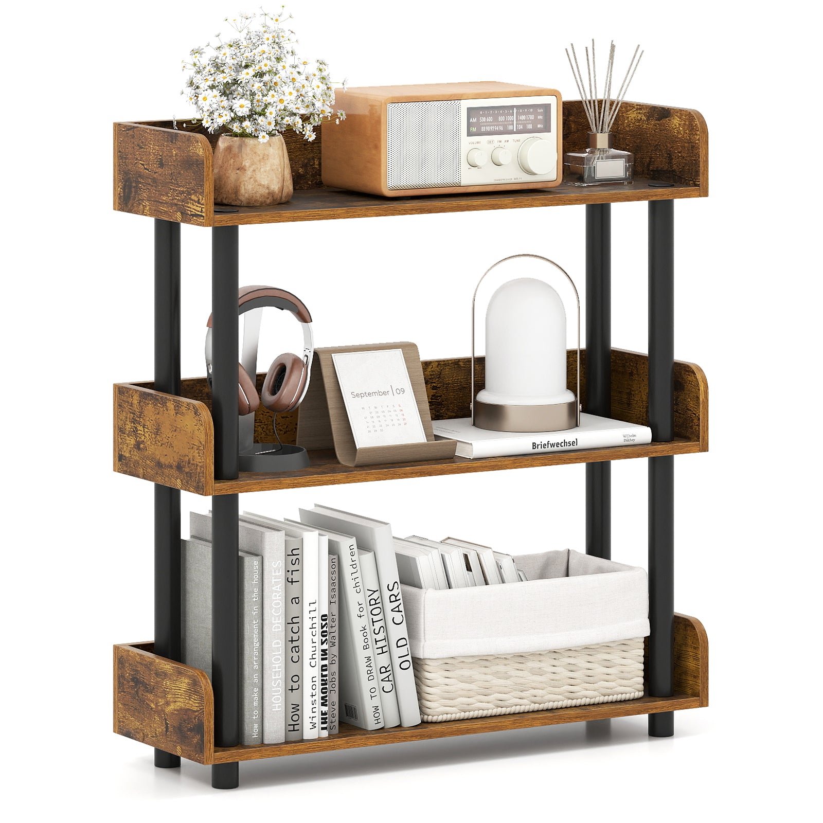 3-Tier Bookshelf with Anti-Tipping Kit and Industrial Storage Unit for Living Room, Rustic Brown Bookcases Rustic Brown at Gallery Canada