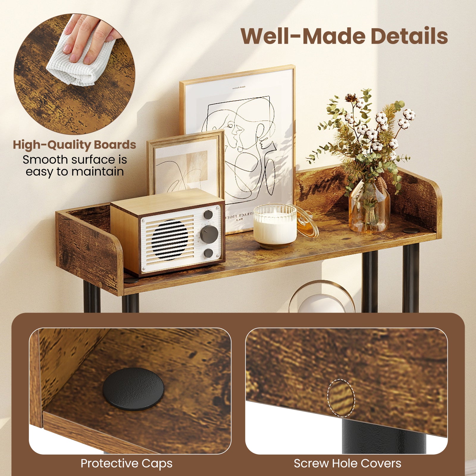 3-Tier Bookshelf with Anti-Tipping Kit and Industrial Storage Unit for Living Room, Rustic Brown Bookcases at Gallery Canada