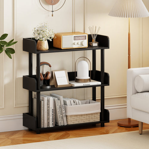 3-Tier Bookshelf with Anti-Tipping Kit and Industrial Storage Unit for Living Room, Black