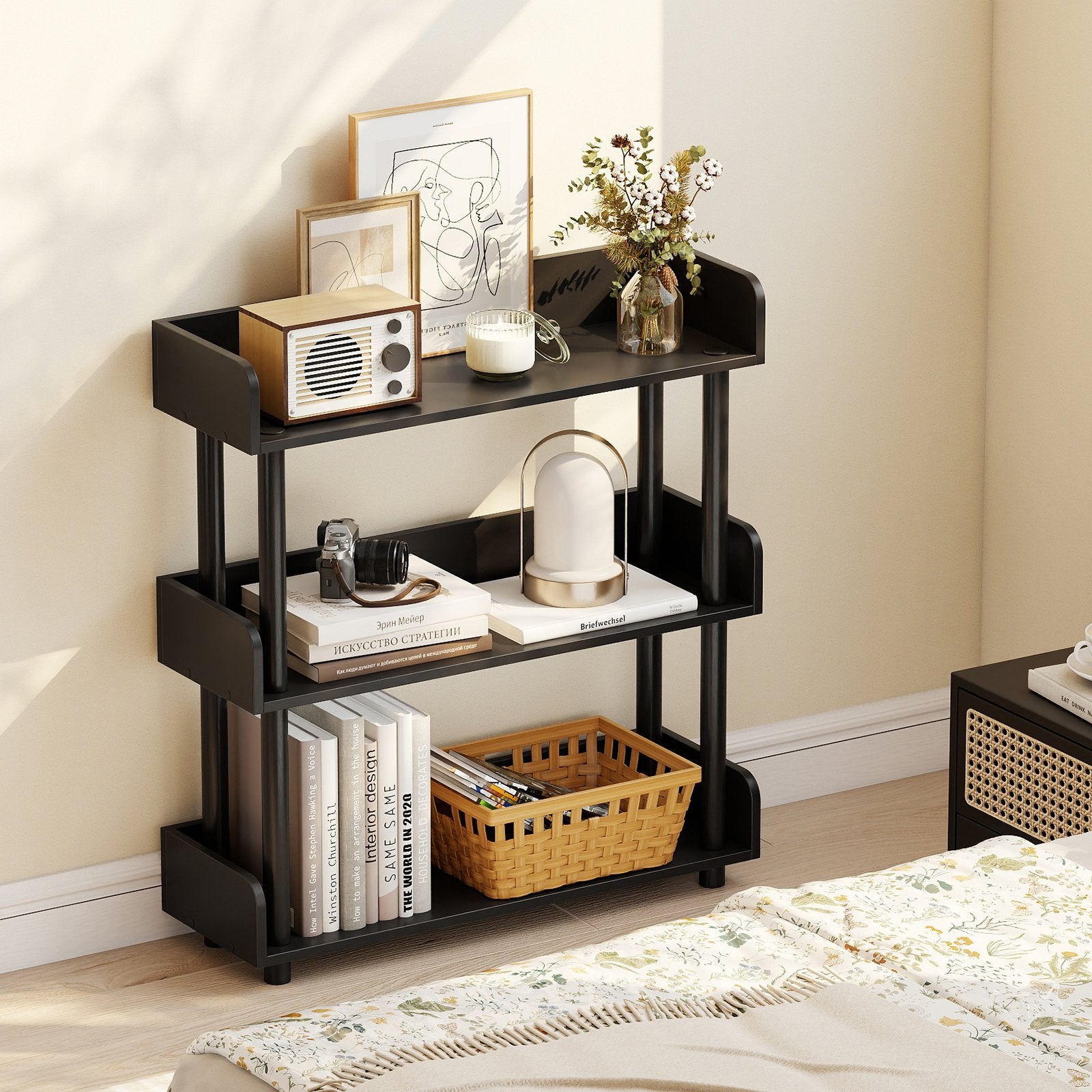 3-Tier Bookshelf with Anti-Tipping Kit and Industrial Storage Unit for Living Room, Black Bookcases at Gallery Canada