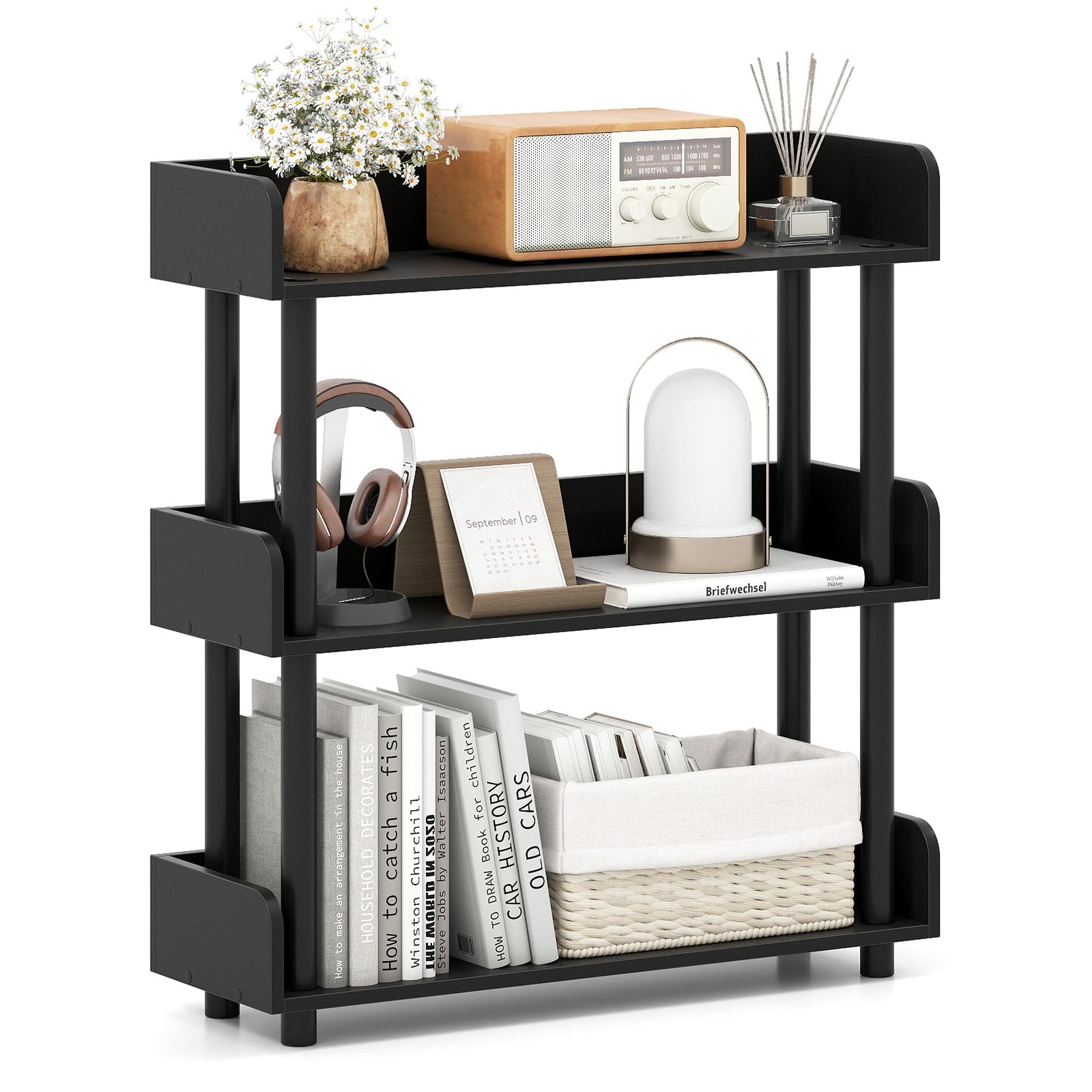 3-Tier Bookshelf with Anti-Tipping Kit and Industrial Storage Unit for Living Room, Black Bookcases Black at Gallery Canada