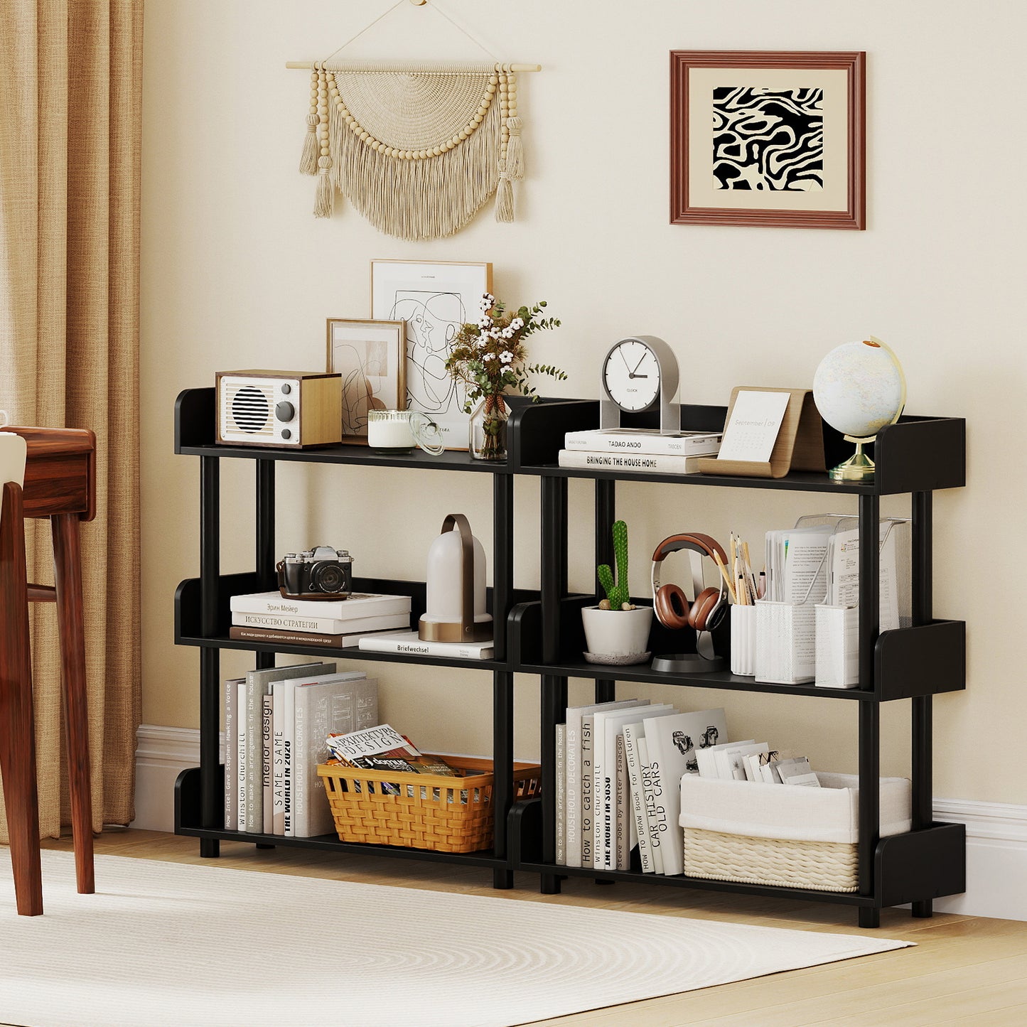 3-Tier Bookshelf with Anti-Tipping Kit and Industrial Storage Unit for Living Room, Black Bookcases at Gallery Canada
