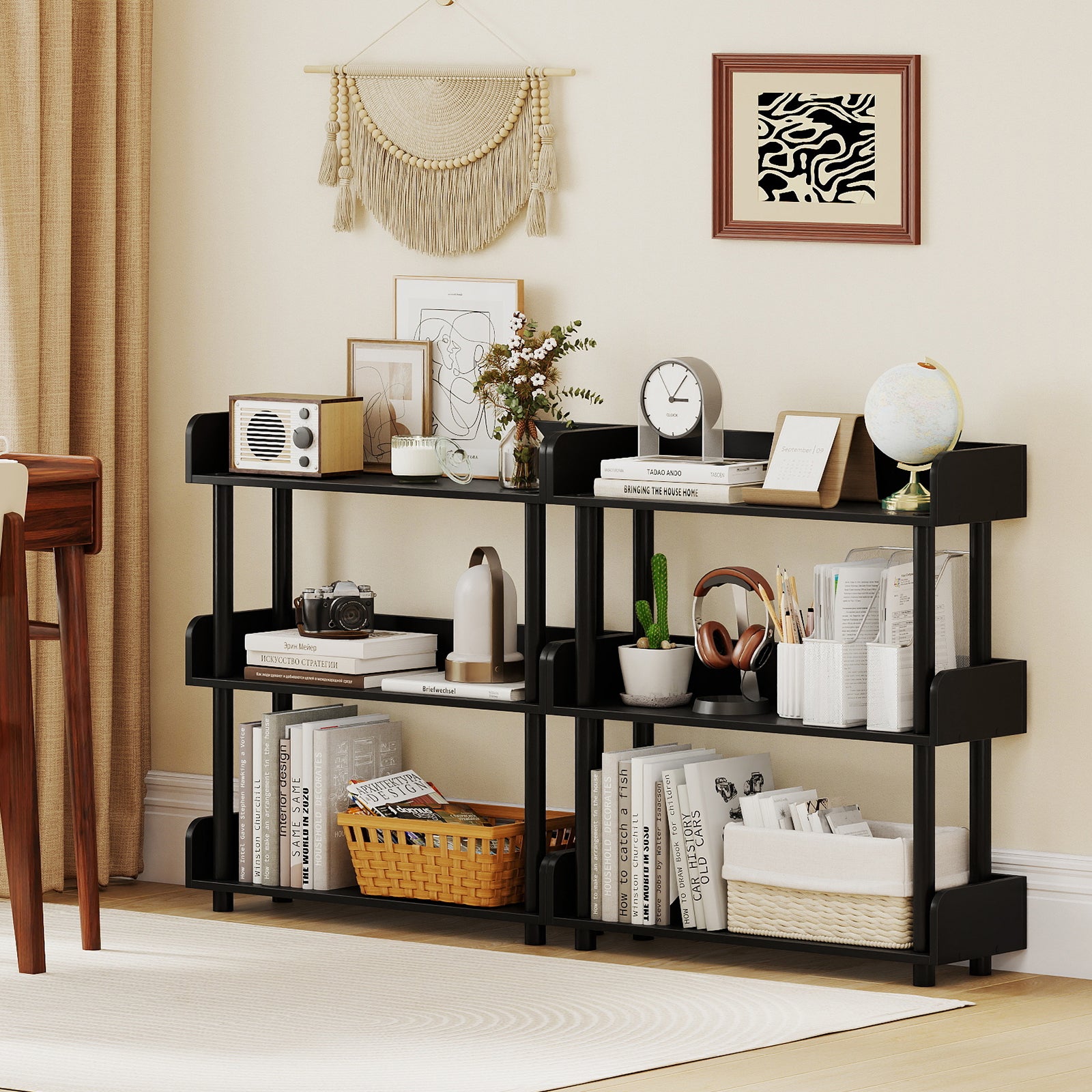 3-Tier Bookshelf with Anti-Tipping Kit and Industrial Storage Unit for Living Room, Black Bookcases at Gallery Canada