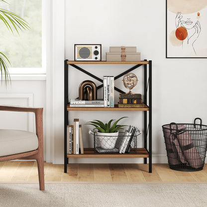 3-Tier Bookshelf with Heavy-Duty Metal Frame, Walnut Bookcases at Gallery Canada