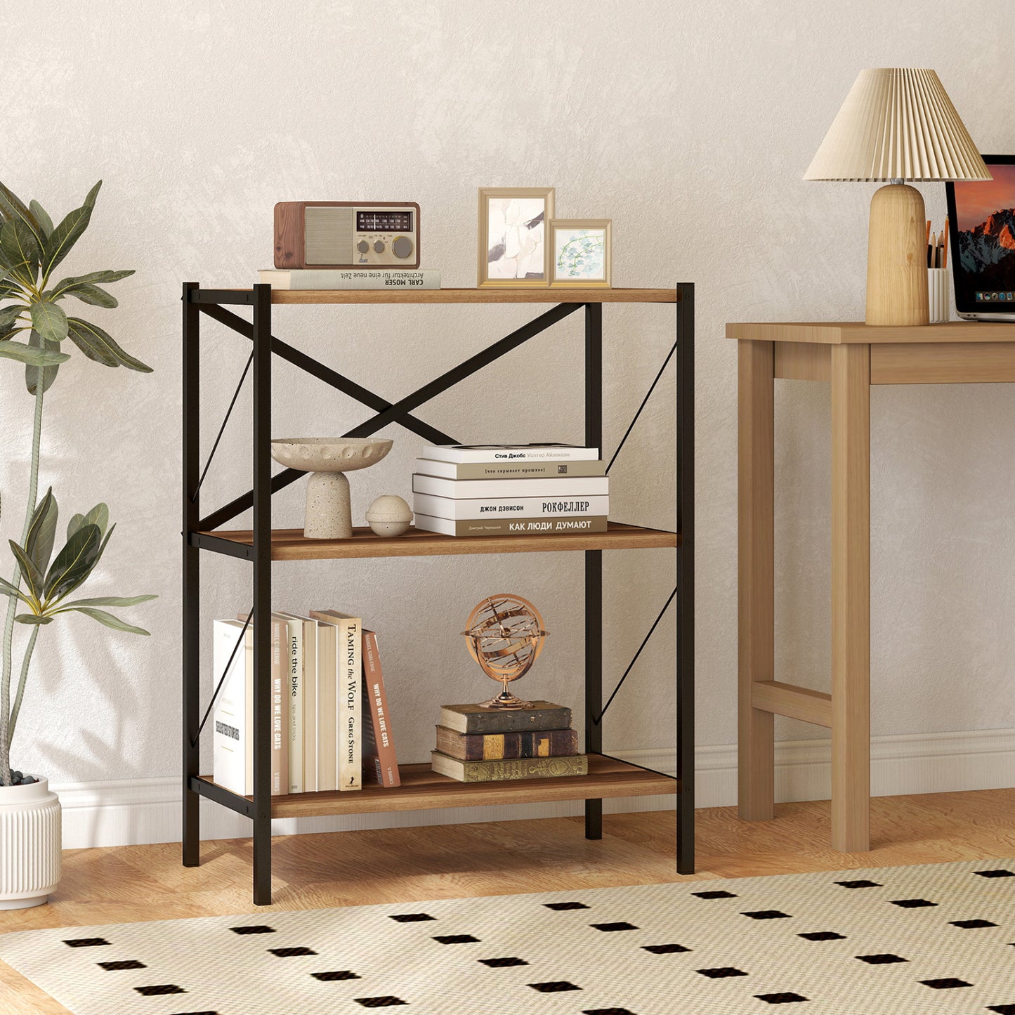 3-Tier Bookshelf with Heavy-Duty Metal Frame, Walnut Bookcases at Gallery Canada
