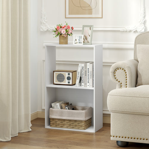 3-Tier Bookshelf with Open Storage Compartment and Freestanding Display Shelf, White