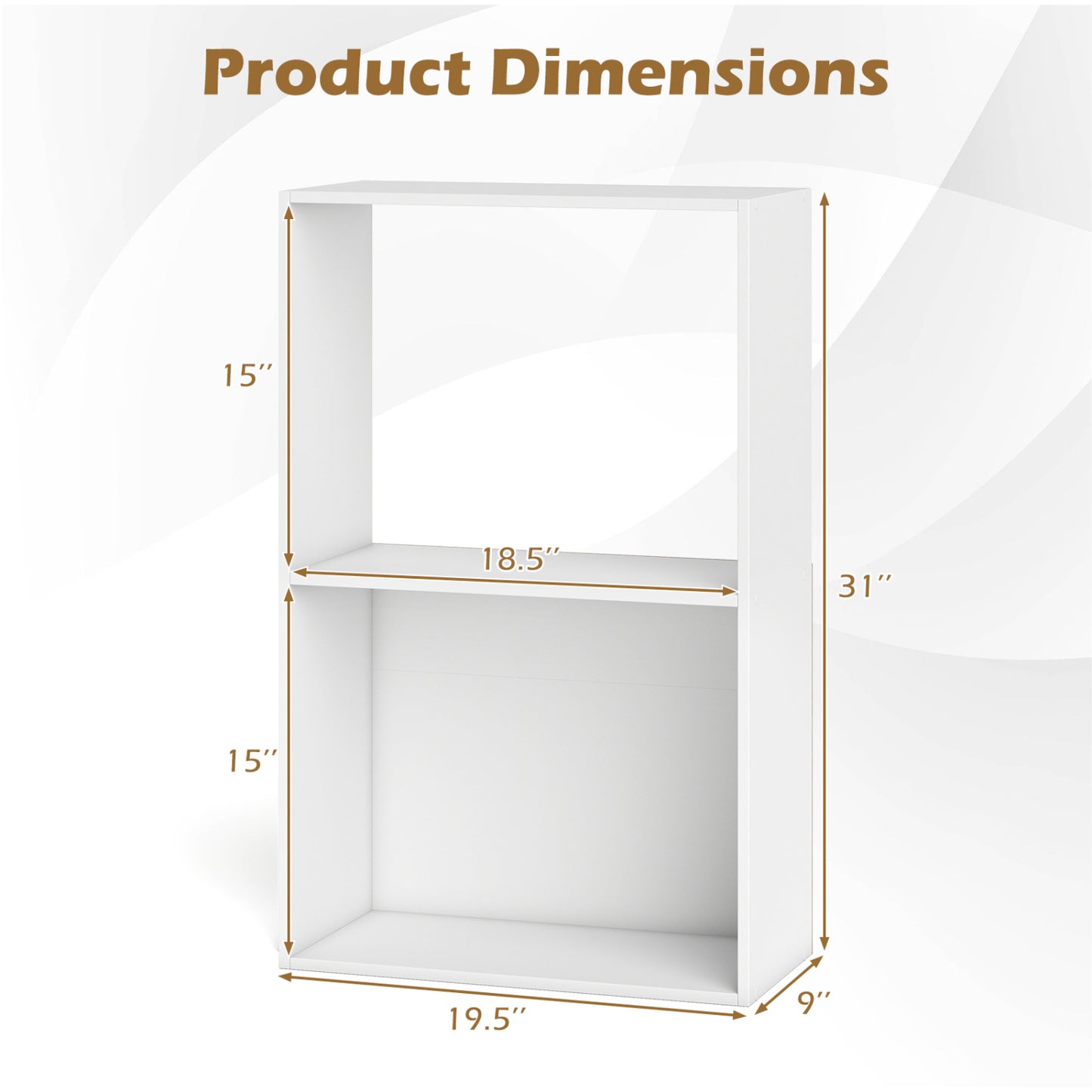3-Tier Bookshelf with Open Storage Compartment and Freestanding Display Shelf, White Bookcases at Gallery Canada
