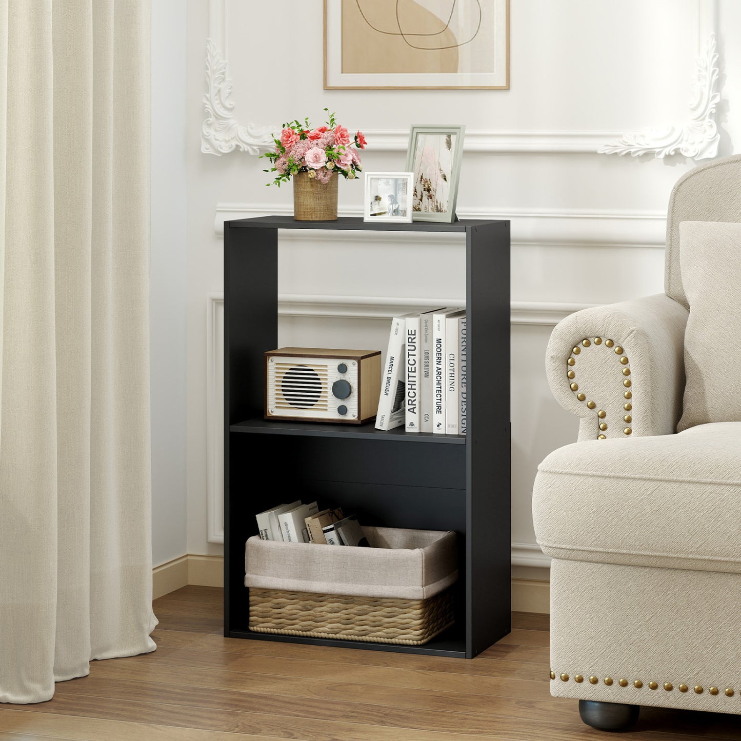 3-Tier Bookshelf with Open Storage Compartment and Freestanding Display Shelf, Black Bookcases at Gallery Canada