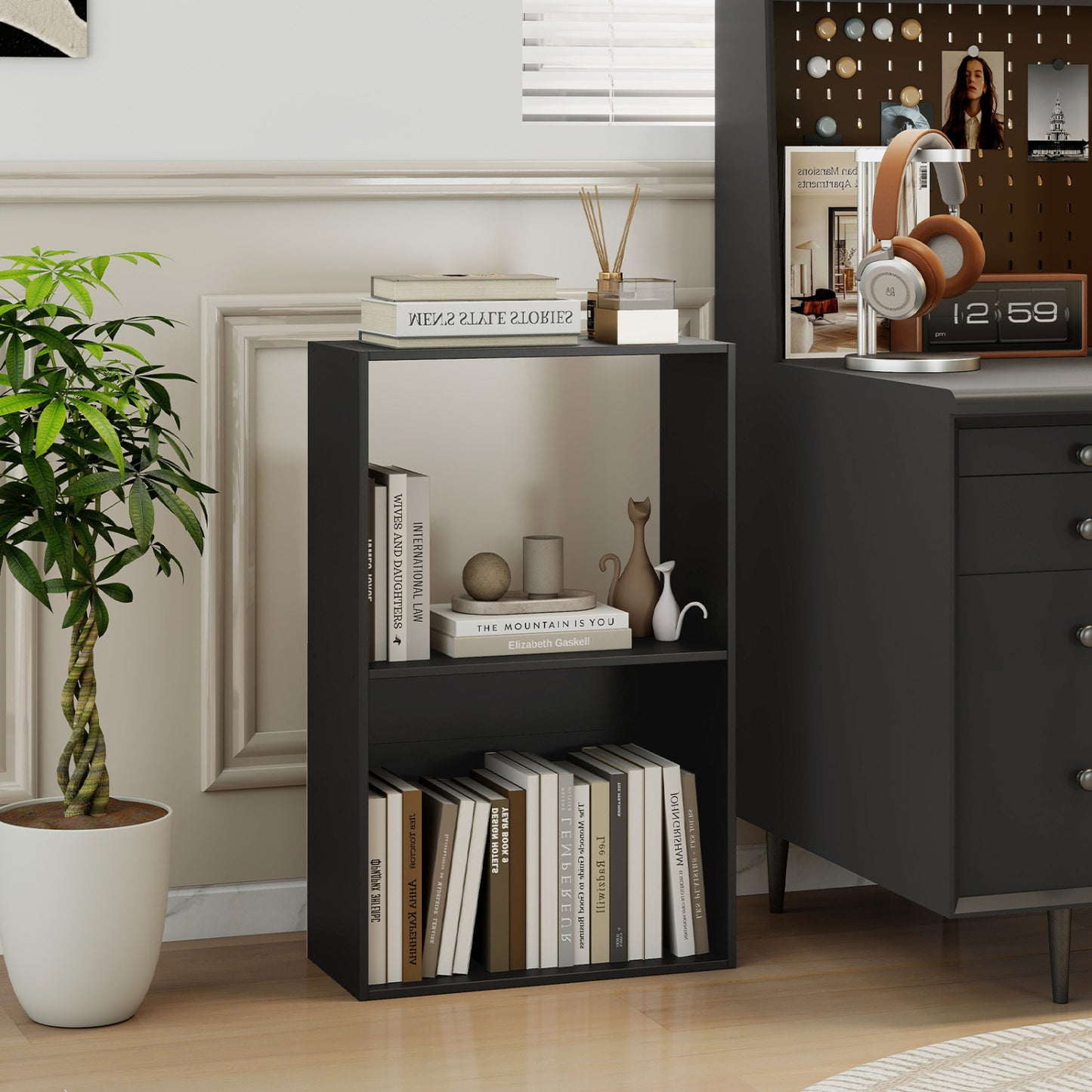 3-Tier Bookshelf with Open Storage Compartment and Freestanding Display Shelf, Black Bookcases at Gallery Canada