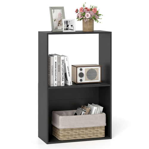 3-Tier Bookshelf with Open Storage Compartment and Freestanding Display Shelf, Black
