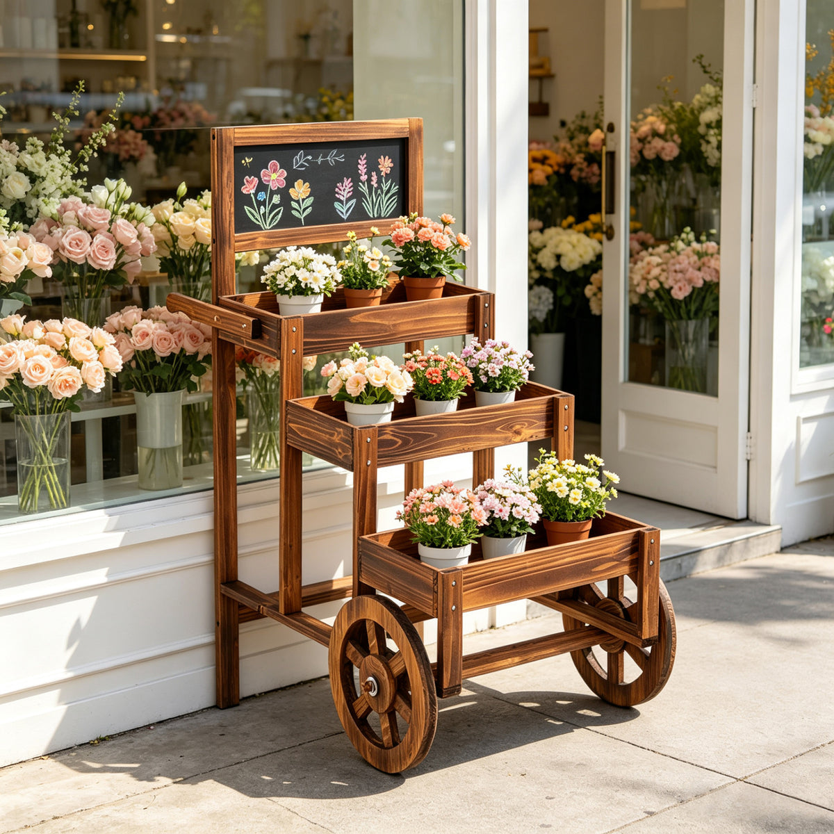 3-Tier Fir Wood Plant Stand, Dessert Cart, Brown