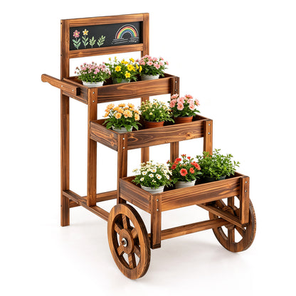 3-Tier Fir Wood Plant Stand, Dessert Cart, Brown