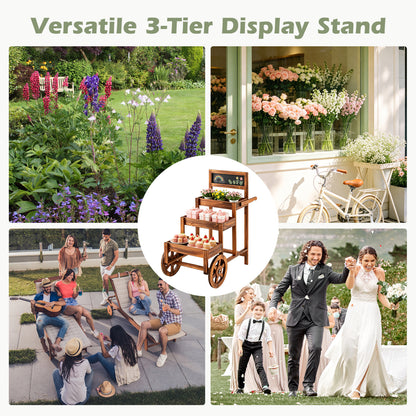 3-Tier Fir Wood Plant Stand, Dessert Cart, Brown