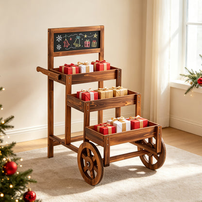 3-Tier Fir Wood Plant Stand, Dessert Cart, Brown