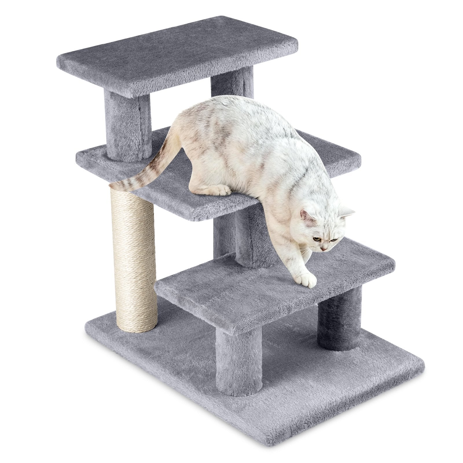 3-Tier Cat Stairs 19 Inch Plush Steps with Scratching Posts for High Bed Sofa, Gray Cat Trees Condos & Scratchers at Gallery Canada