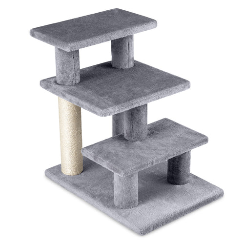 3-Tier Cat Stairs, 19 Inch, Plush Steps With Scratching Posts, Gray