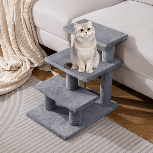 3-Tier Cat Stairs, 19 Inch, Plush Steps With Scratching Posts, Gray Cat Trees Condos & Scratchers Gray at Gallery Canada