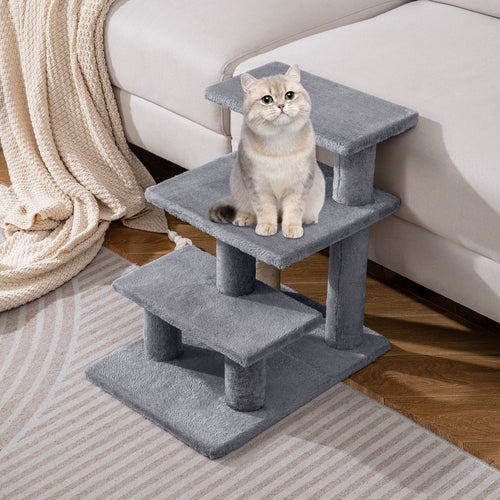 3-Tier Cat Stairs, 19 Inch, Plush Steps With Scratching Posts, Gray