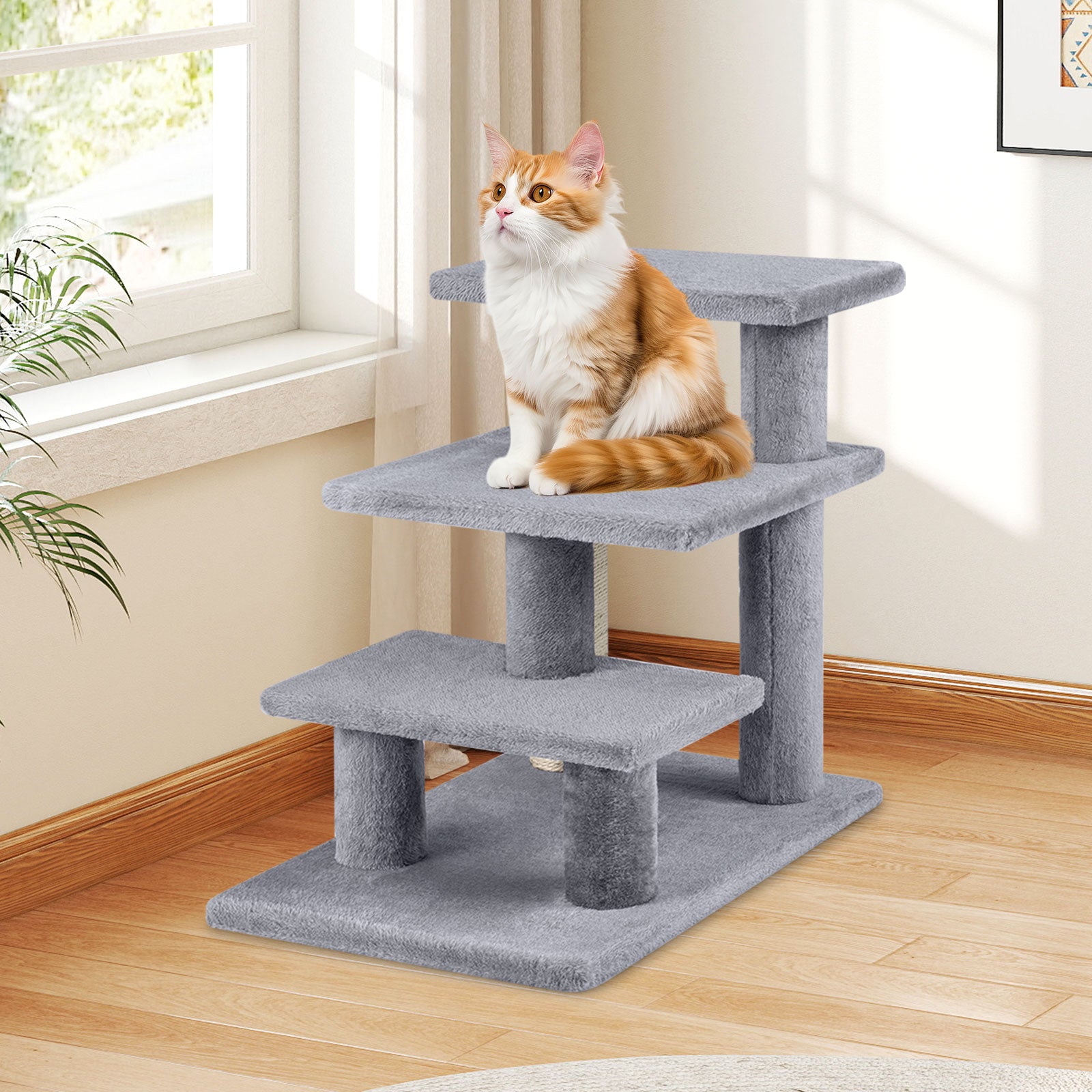 3-Tier Cat Stairs, 19 Inch, Plush Steps With Scratching Posts, Gray Cat Trees Condos & Scratchers at Gallery Canada