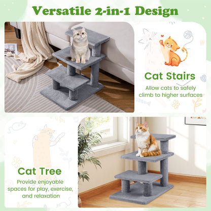 3-Tier Cat Stairs, 19 Inch, Plush Steps With Scratching Posts, Gray Cat Trees Condos & Scratchers at Gallery Canada