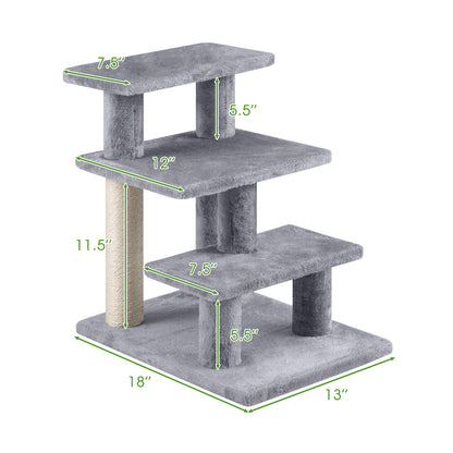 3-Tier Cat Stairs, 19 Inch, Plush Steps With Scratching Posts, Gray Cat Trees Condos & Scratchers at Gallery Canada