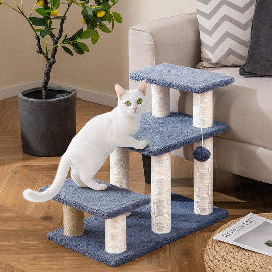 3-Tier Cat Stairs, 20 Inch, Scratching Posts, Hanging Toy, Gray Cat Trees Condos & Scratchers Gray at Gallery Canada