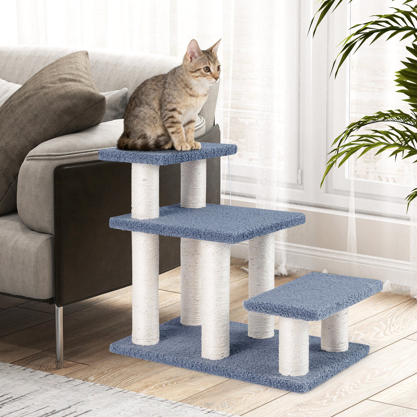 3-Tier Cat Stairs, 20 Inch, Scratching Posts, Hanging Toy, Gray Cat Trees Condos & Scratchers at Gallery Canada