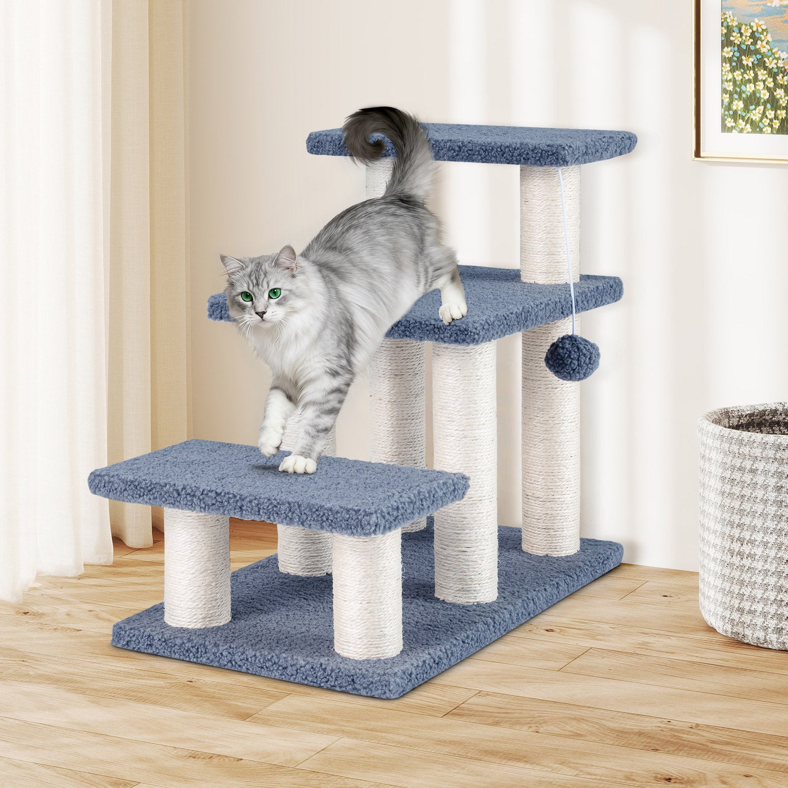 3-Tier Cat Stairs, 20 Inch, Scratching Posts, Hanging Toy, Gray Cat Trees Condos & Scratchers at Gallery Canada