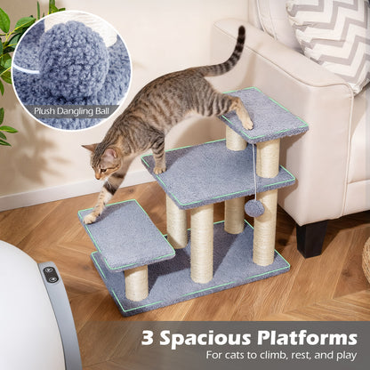3-Tier Cat Stairs, 20 Inch, Scratching Posts, Hanging Toy, Gray Cat Trees Condos & Scratchers at Gallery Canada