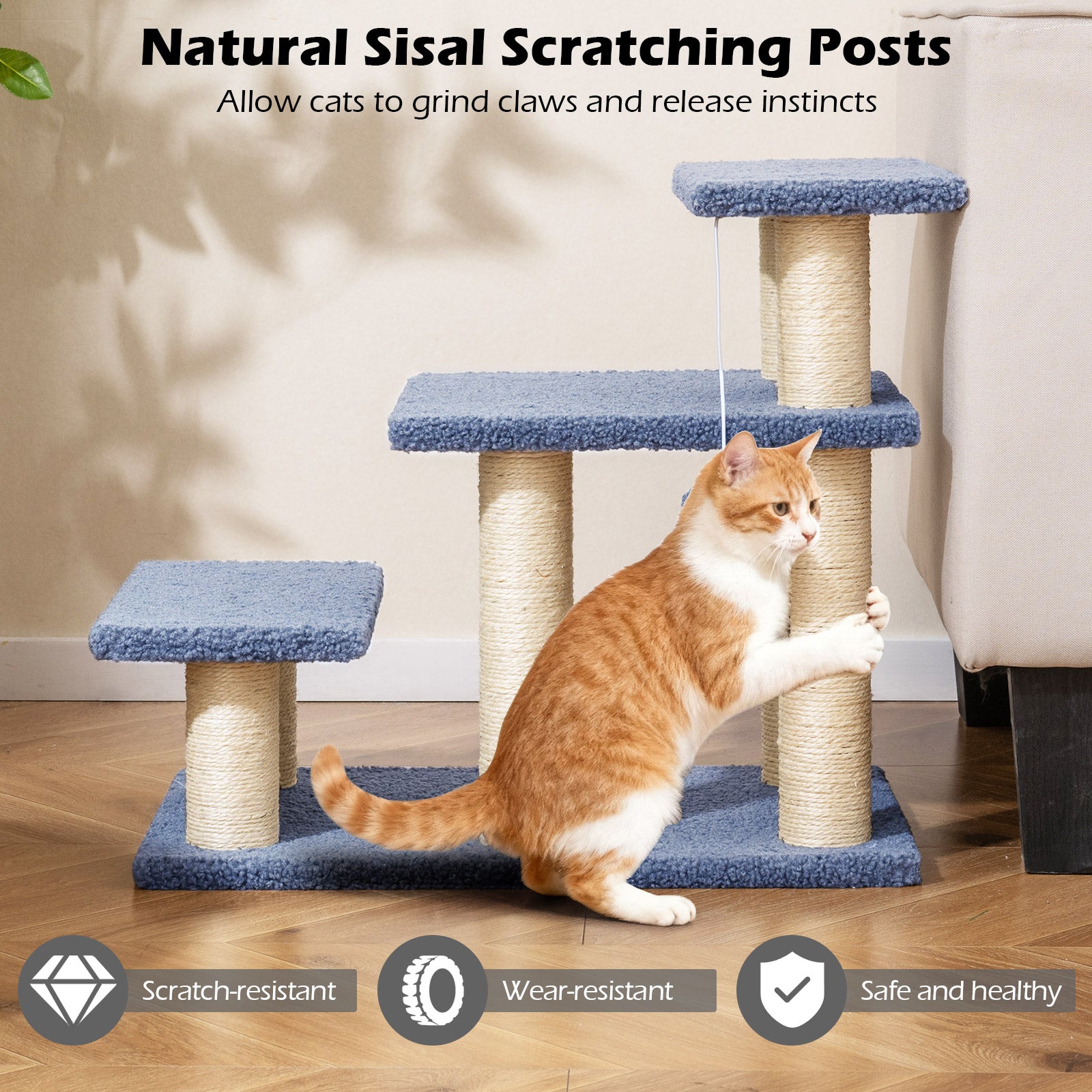 3-Tier Cat Stairs, 20 Inch, Scratching Posts, Hanging Toy, Gray Cat Trees Condos & Scratchers at Gallery Canada