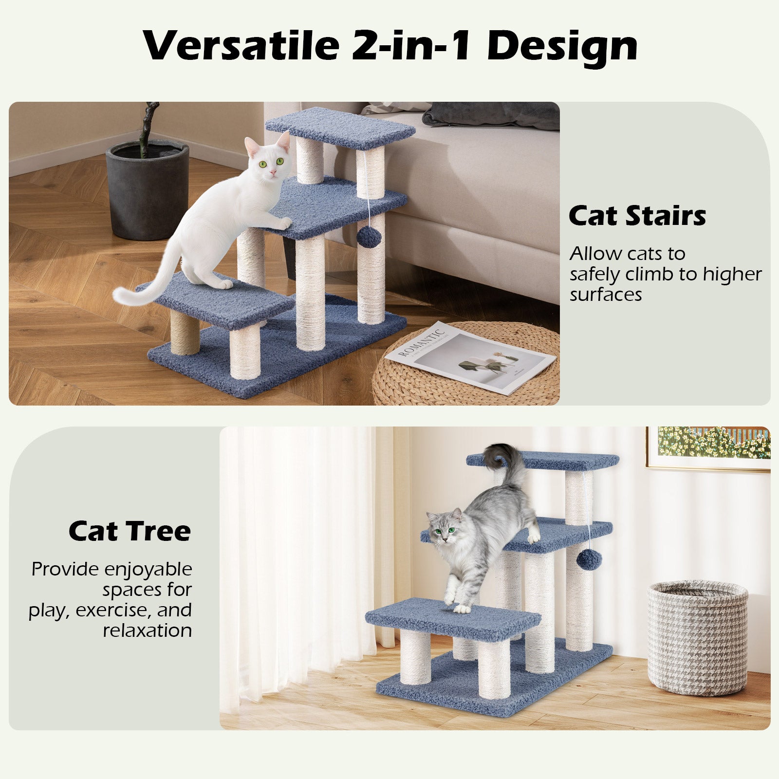 3-Tier Cat Stairs, 20 Inch, Scratching Posts, Hanging Toy, Gray Cat Trees Condos & Scratchers at Gallery Canada
