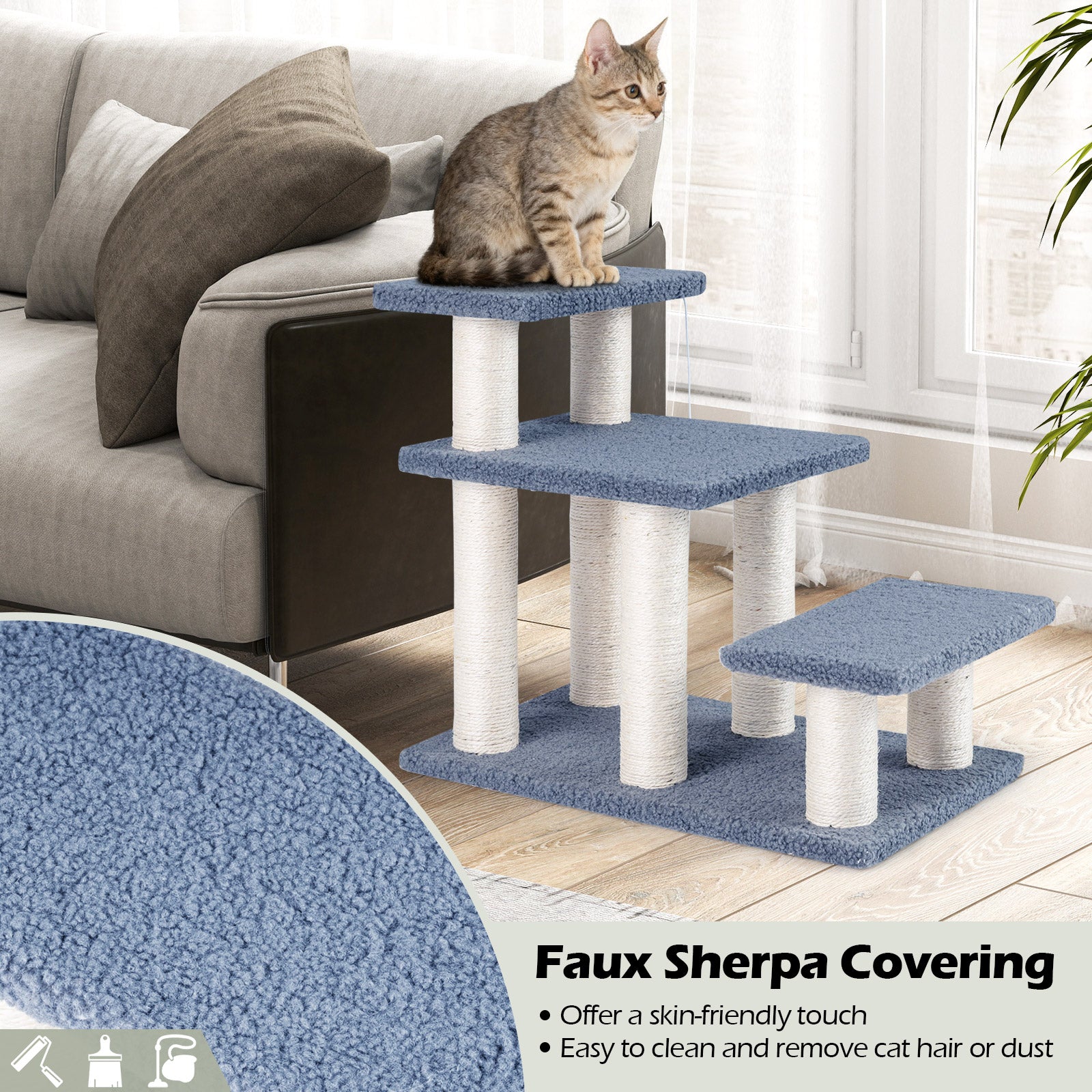 3-Tier Cat Stairs, 20 Inch, Scratching Posts, Hanging Toy, Gray Cat Trees Condos & Scratchers at Gallery Canada