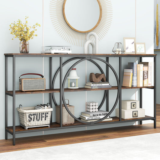 3-Tier Console Table with Faux Marble Top and Storage Shelves for Hallway Living Room, Rustic Brown Console Tables Rustic Brown at Gallery Canada