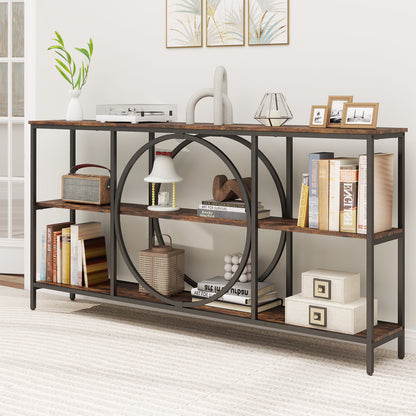 3-Tier Console Table with Faux Marble Top and Storage Shelves for Hallway Living Room, Rustic Brown Console Tables at Gallery Canada