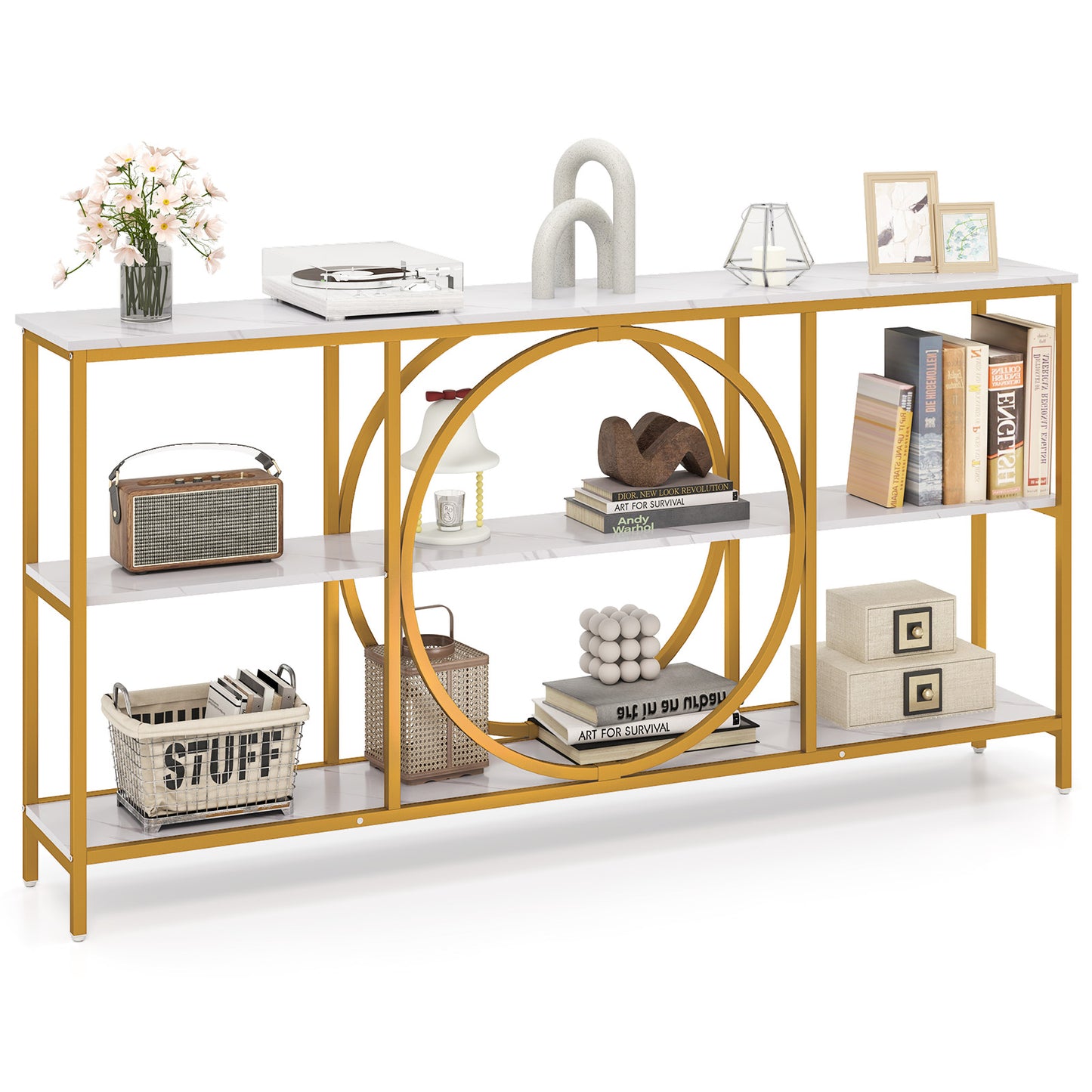 3-Tier Console Table, Faux Marble Top, Storage Shelves, White Console Tables White at Gallery Canada