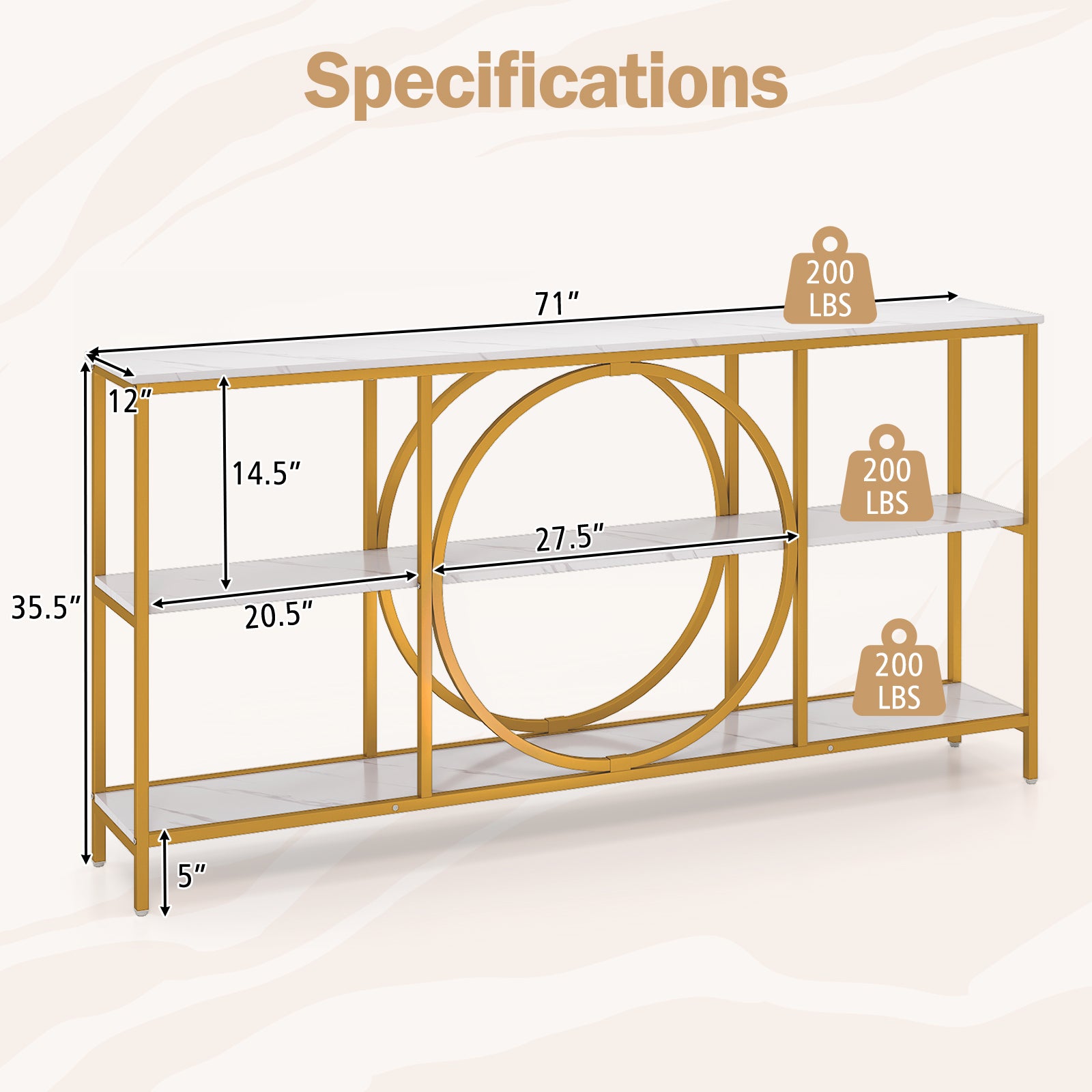 3-Tier Console Table with Faux Marble Top and Storage Shelves for Hallway Living Room, White Console Tables at Gallery Canada