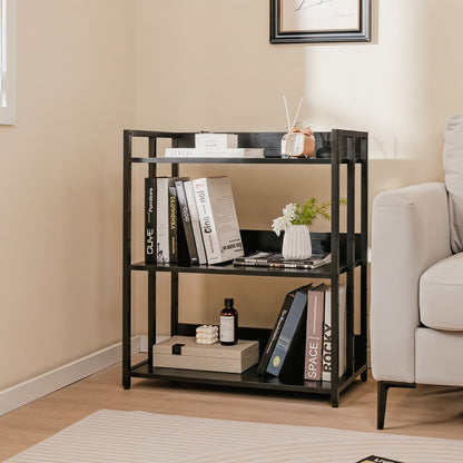 3-Tier Corner Bookshelf, Adjustable Shelves, Black