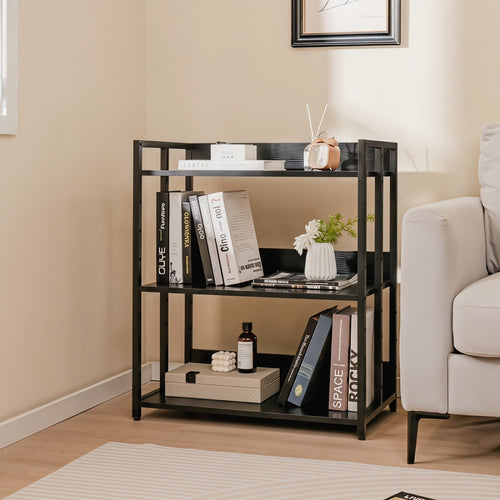 3-Tier Corner Bookshelf, Adjustable Shelves, Black