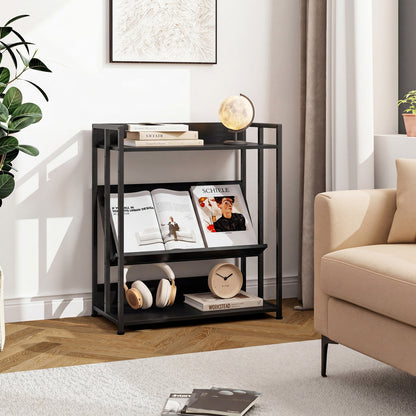 3-Tier Corner Bookshelf, Adjustable Shelves, Black