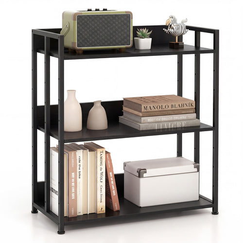 3-Tier Corner Bookshelf, Adjustable Shelves, Black